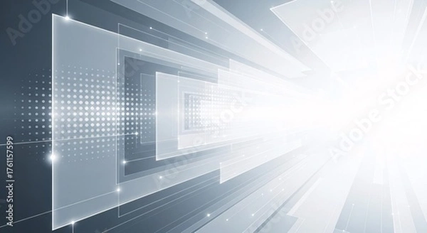 Fototapeta Abstract Digital Geometric Shapes Expanding Into Bright Light