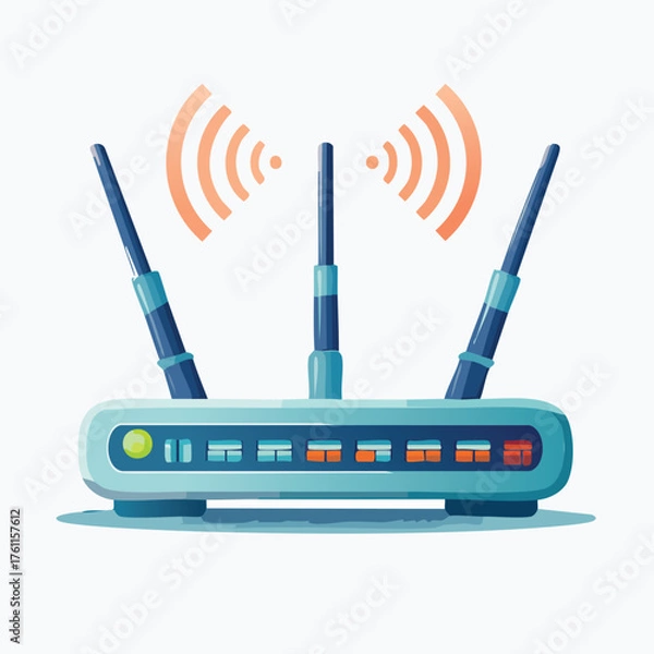 Fototapeta Cartoon Illustration of a Wireless Router with Antennas