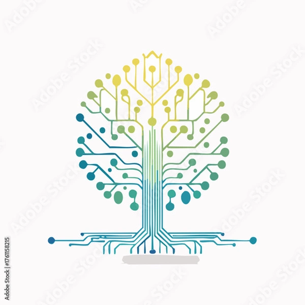 Fototapeta Colorful Circuit Board Tree Symbolizing Technology and Growth