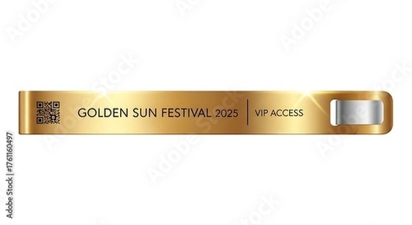 Obraz Golden Sun Festival VIP Access: A sleek golden VIP access wristband, hinting at exclusivity and special treatment, awaits the revelers. This wristband promises a gateway to unique experiences