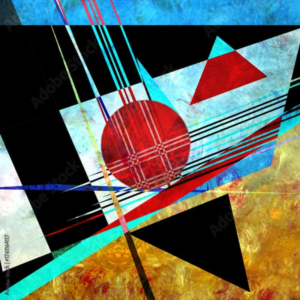 Obraz Abstract geometric watercolor retro background with bright objects