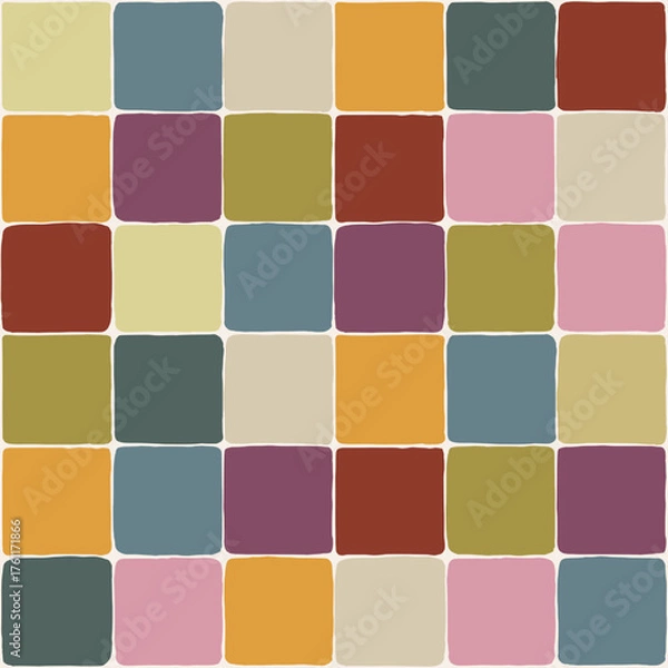 Fototapeta Vector seamless pattern with blue and green checkered tiles. Hand painted illustration for design, print, fabric or background.