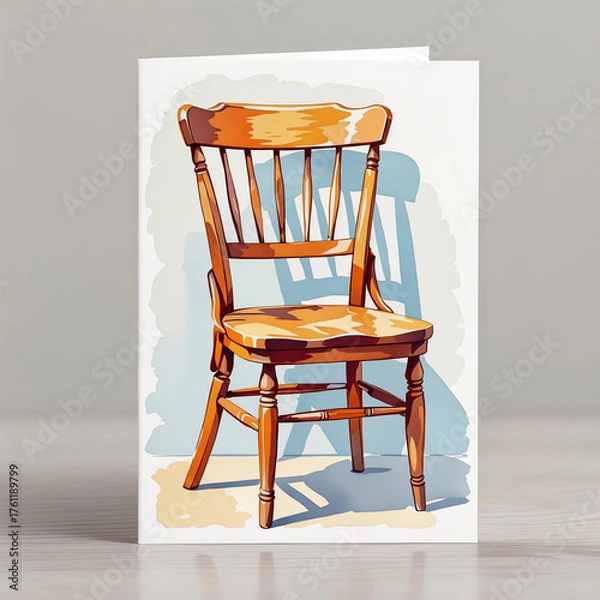 Obraz Elegant wooden chair casting a shadow in a minimalist design on a creative educational card