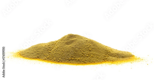 Fototapeta Heap of dry yellow beach sand isolated on white background.