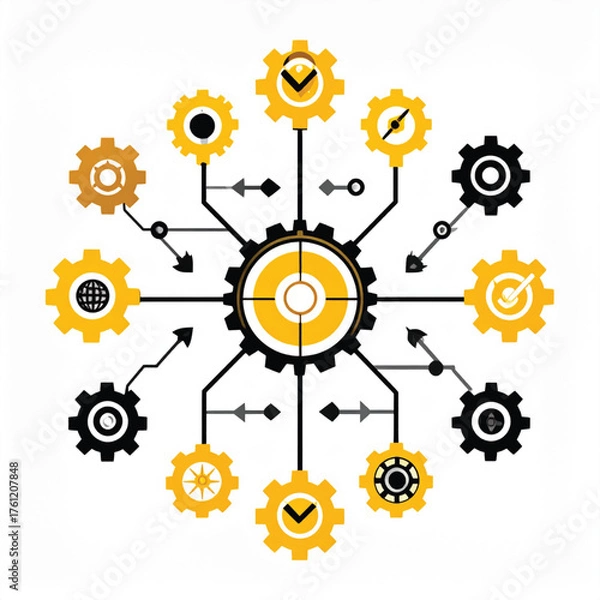 Fototapeta Business icon vector art of central gear with radiating smaller gears and arrows