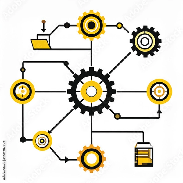 Fototapeta Business icon vector art of diagram of interconnected gears and data flow
