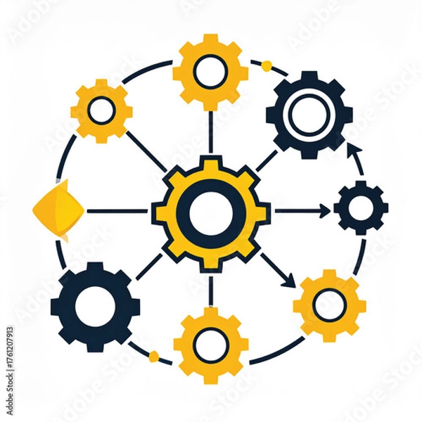 Fototapeta Business icon vector art of circular arrangement of gears and connecting lines