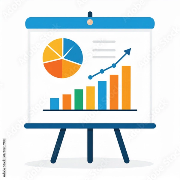 Fototapeta Business icon vector art of presentation board with pie chart and bar graph