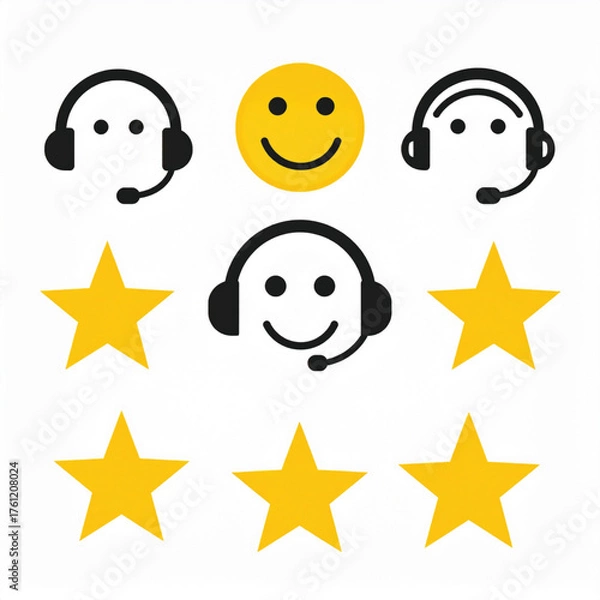 Fototapeta Business icon vector art of customer service rating icons with stars and smiley faces