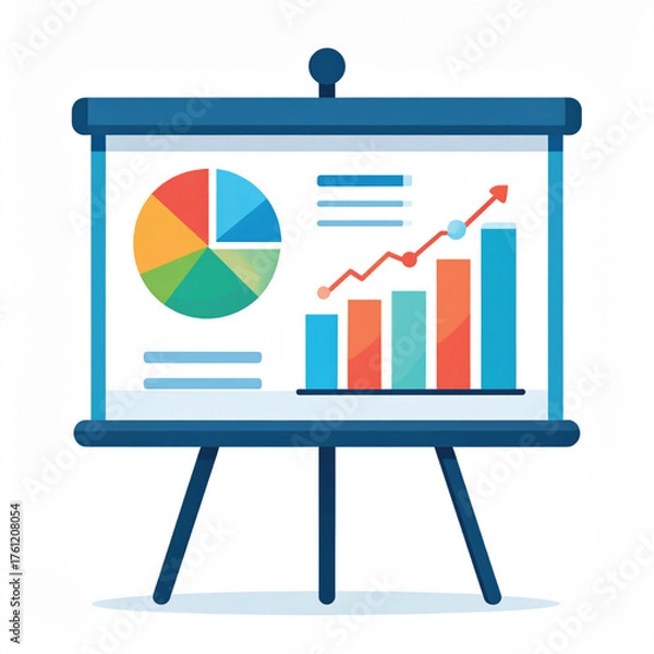 Fototapeta Business icon vector art of presentation board with colorful financial charts and graphs