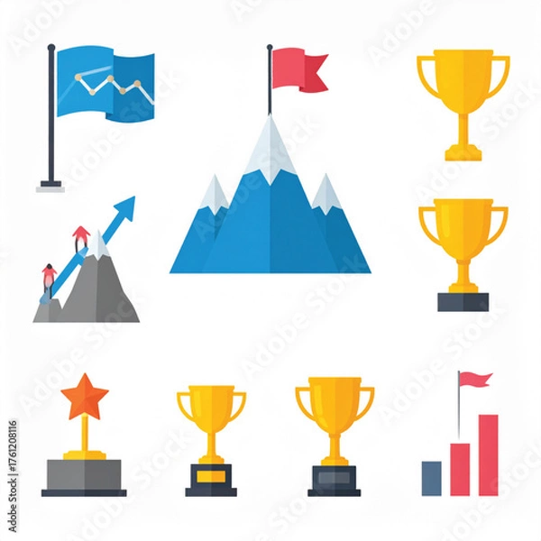 Fototapeta Business icon vector art of collection of flat icons representing success and achievement