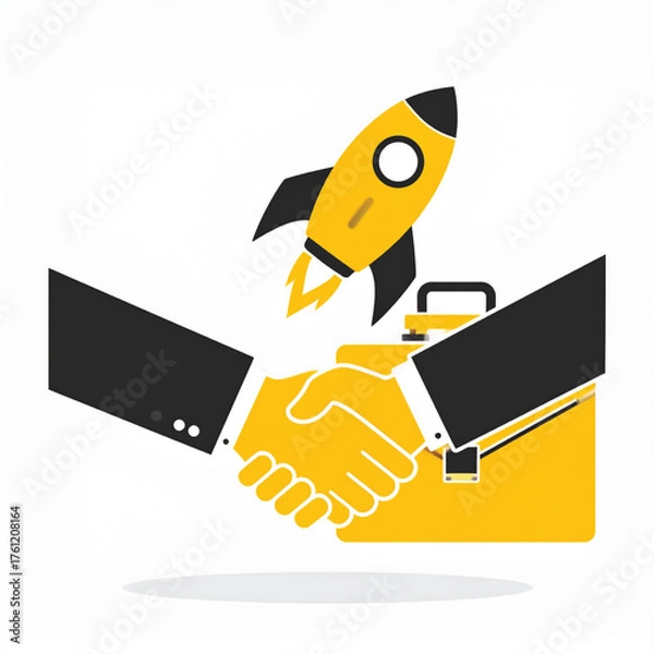Fototapeta Business icon vector art of business handshake with rocket and briefcase