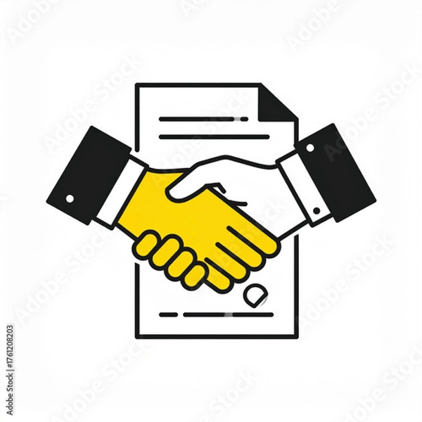 Fototapeta Business icon vector art of business handshake over contract document