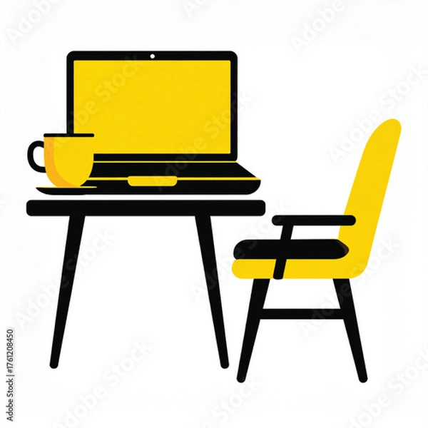 Fototapeta Business icon vector art of minimalist desk with laptop and chair