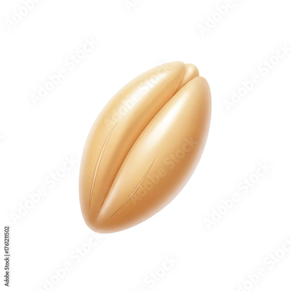 Fototapeta Close up macro shot of a single golden wheat grain with a soft glowing aura and subtle shadow against a warm beige gradient background conveying a