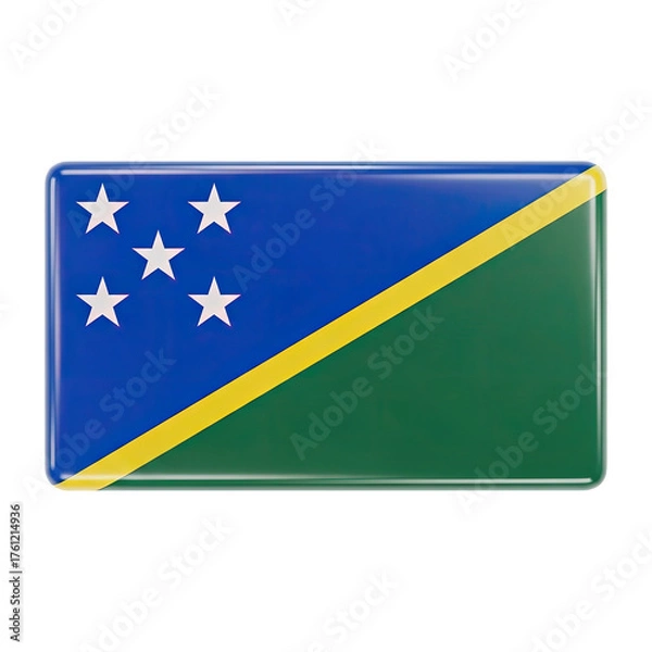 Fototapeta Embossed Rectangular Flag of the Solomon Islands Displayed with a Subtle Glowing Outline Against a Gradient Blue and Green Background Highlighting