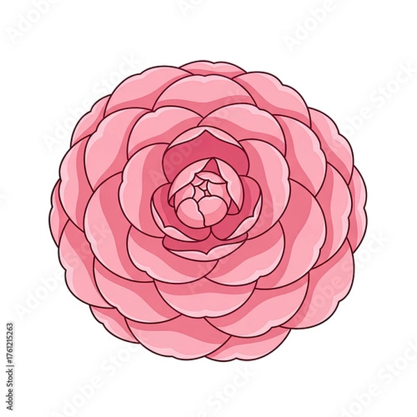 Fototapeta Exquisite pixel art illustration of a blooming pink camellia flower with delicate petals radiating outwards in a soft gradient pink background