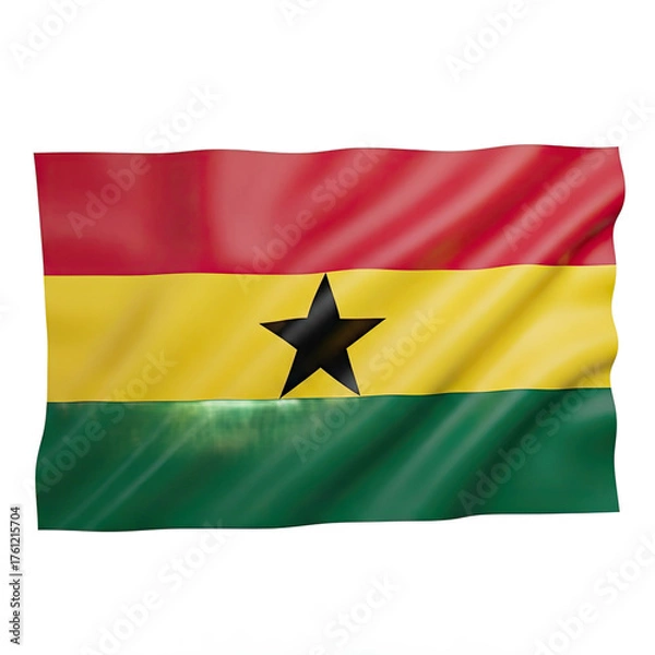 Fototapeta Ghanaian National Flag rendered with a realistic textured fabric effect showcasing the distinct horizontal bands of red gold and green with a