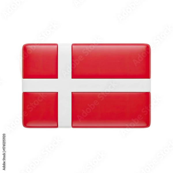 Fototapeta Glossy Rectangular Flag of Denmark Isolated on a Vibrant Red Background with Subtle White Highlights and a Gentle Glow Emphasizing the Iconic