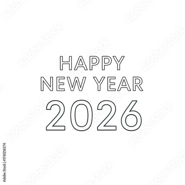 Fototapeta Happy New Year 2026 glowing metallic text with soft focus dark background and subtle color highlights a celebratory greeting for winter holiday