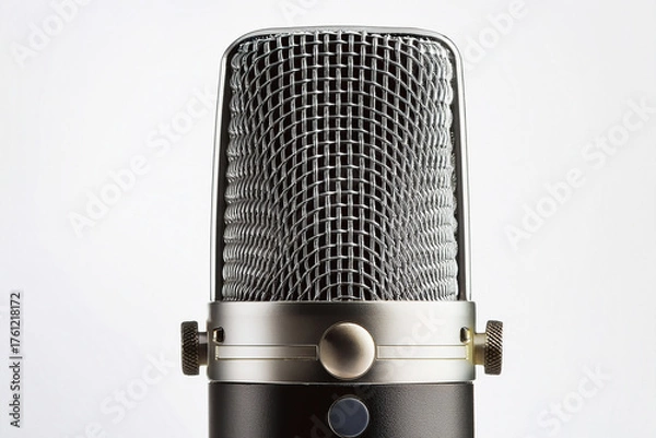 Fototapeta Isolated condenser microphone on a solid background, audio equipment for recording studio