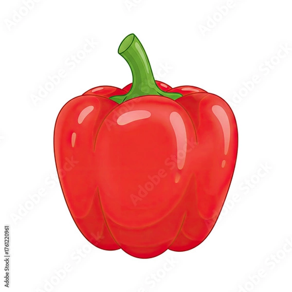 Fototapeta Vibrant Red Bell Pepper with a Glossy Sheen and Green Stem Against a Softly Blurred Gradient Background of Red and Green Tones Evoking a Fresh Garden