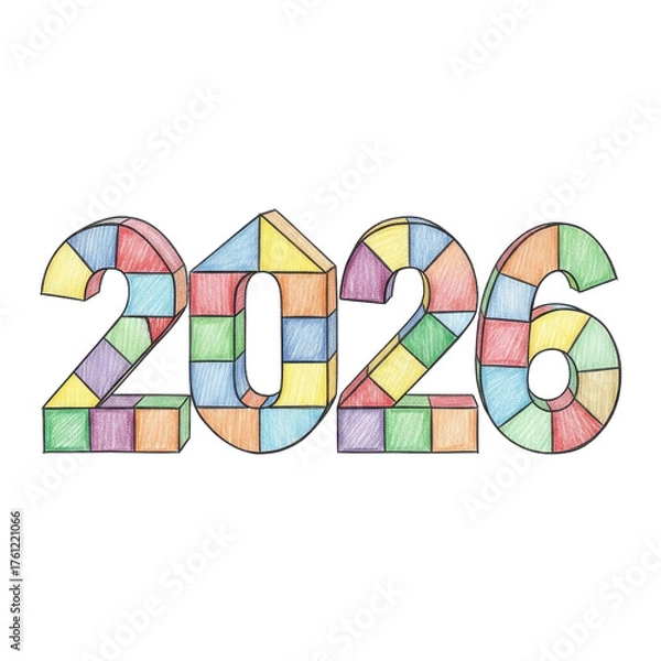 Fototapeta Vibrant Stained Glass Numbers Displaying the Year 2026 With a Soft Focus Gradient Background and Subtle Shadow Effects Creating a Whimsical and