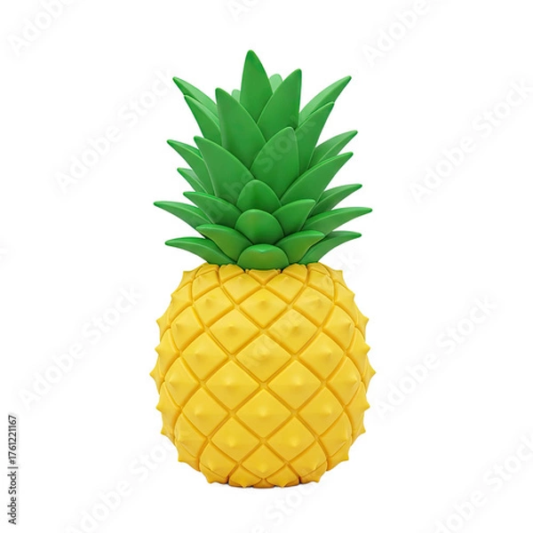 Fototapeta Vibrant Three Dimensional Render of a Stylized Pineapple Fruit with a Textured Yellow Body and Green Leafy Crown Against a Smooth Gradient Background