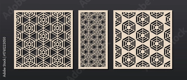 Fototapeta Decorative square and vertical panels with geometric pattern. Vector design for home interior decor, privacy screen, wall art, room divider. Template for laser, cnc, plasma and plotter cutting