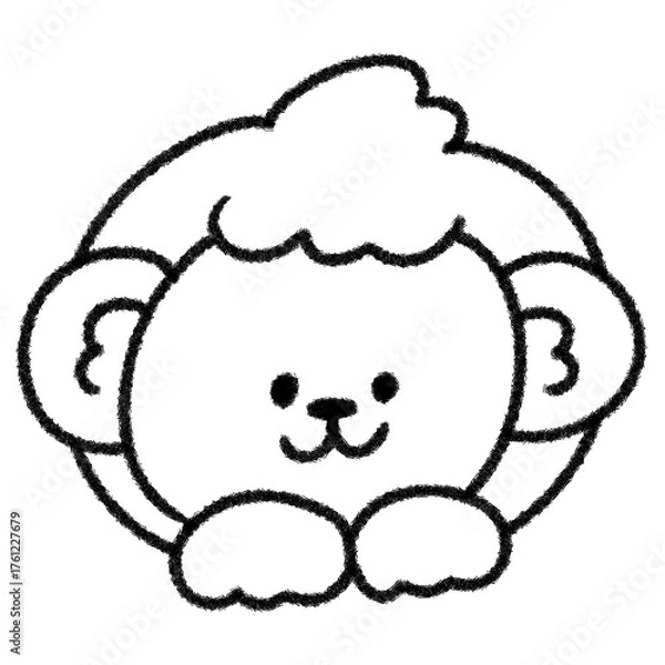 Fototapeta ゆるかわいい干支のさるの手描きイラスト (モノクロ)