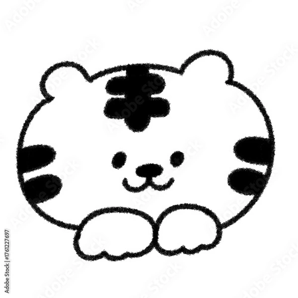 Fototapeta ゆるかわいい干支のトラの手描きイラスト (モノクロ)