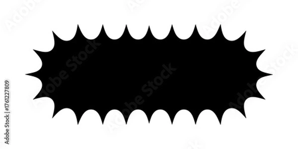 Fototapeta Rectangle shape with round corners and wavy jagged edges. Geometric form with curvy sharp borders. Blank text box, tag or label isolated on white background. Vector graphic illustration.