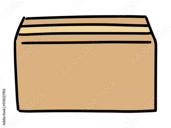 Obraz テープで閉じてある段ボールの箱のシンプルなイラスト素材(手書き・ベクター・正面)