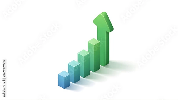 Obraz 3D Bar Chart Showing Ascending Growth with Arrow Symbol