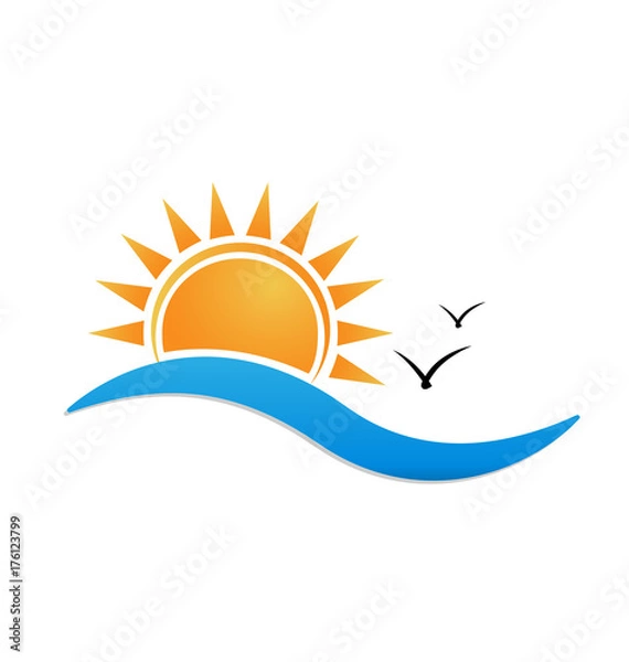 Obraz Ocean wave and sunset icon vector