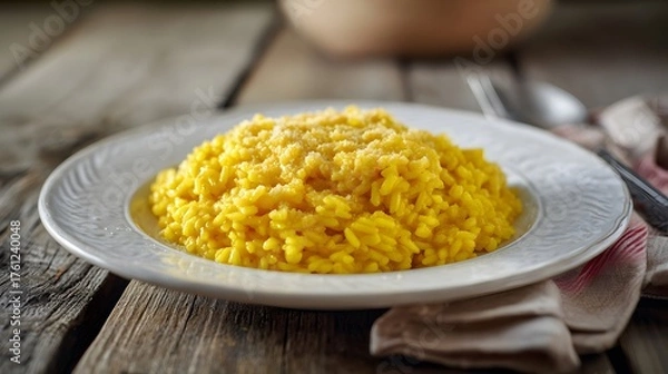 Fototapeta Classic Saffron Risotto from Northern Italy Served in Rustic Home Style