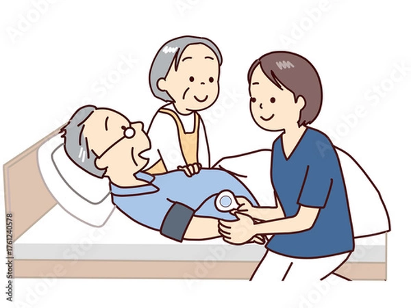 Obraz 訪問看護、血圧測定をして状態をする