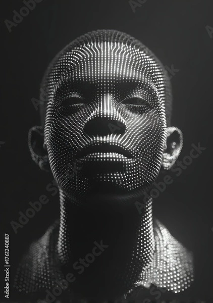 Obraz A person's face is illuminated by many small points of light.