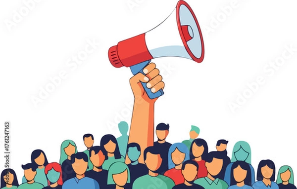 Fototapeta Crowd with Megaphone for Protest. style inspiration illustration concept design creative background style inspiration