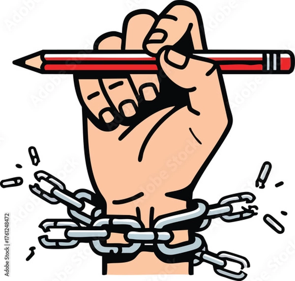 Fototapeta Power of Writing Freedom from Chains. inspiration illustration concept design creative background style inspiration