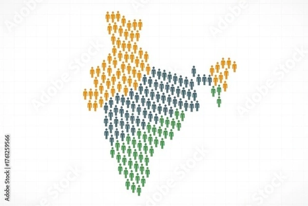 Fototapeta India map concept filled with people silhouettes and geometric grid celebrating population diversity collaboration and national progress in a bright contemporary style
