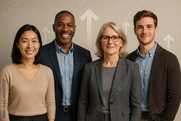 Fototapeta Inclusive workplace opportunity concept with diverse professionals standing together confident expressions and clear message of fair access equity and belonging