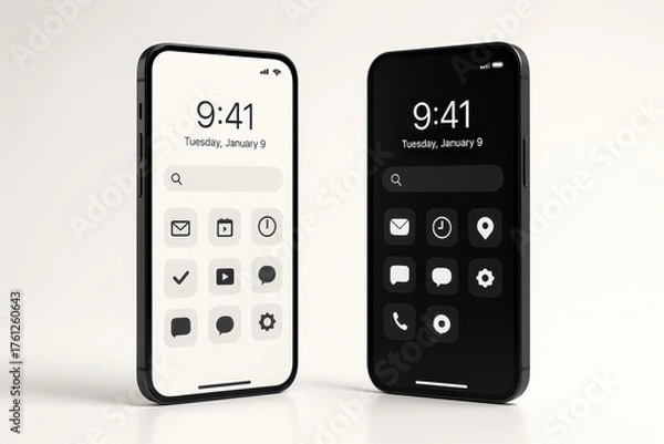 Fototapeta Modern social media reels and post feed mockup on smartphone showcasing light and dark modes clean UI and latest features perfect for app showcases and marketing decks