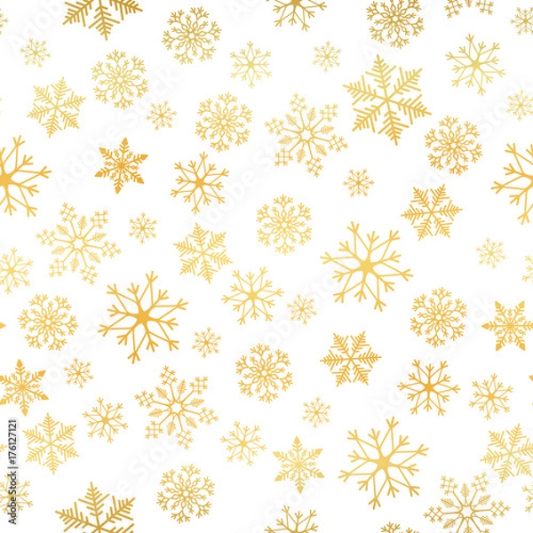 Fototapeta Golden snowflake. Snowflake simple seamless pattern. Abstract wallpaper, wrapping decoration. Symbol of winter, Merry Christmas holiday, Happy New Year celebration Vector illustration