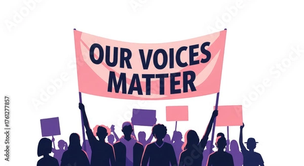 Fototapeta People Protesting with Our Voices Matter Banner. illustration concept design creative background style inspiration