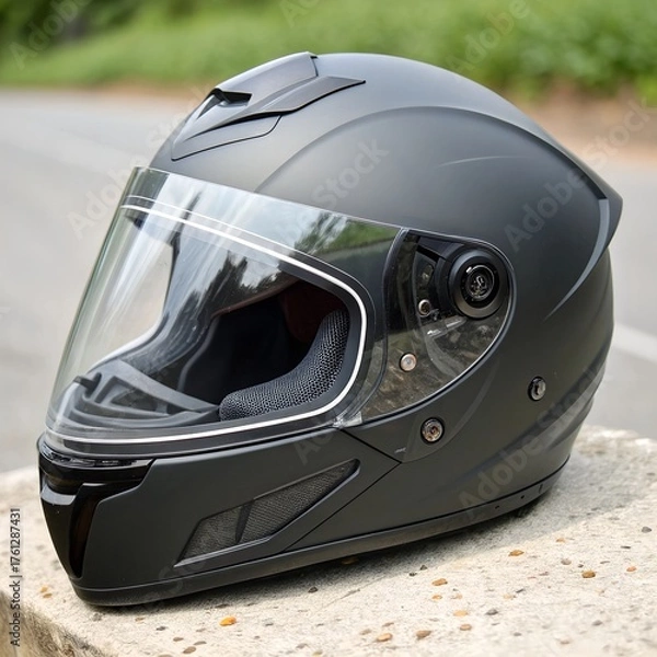 Fototapeta Matte Motorcycle Helmet With Visor and Vent System, Sleek Safety Gear for Riders on Road
