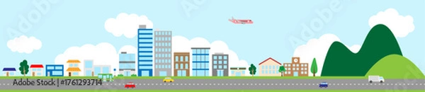Fototapeta 横に長い街並みイラスト