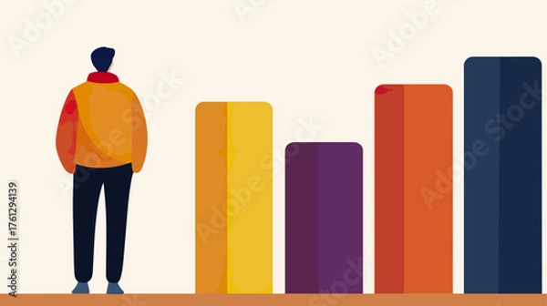 Fototapeta Person standing near colorful bar graph visualizing data