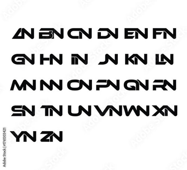 Fototapeta Sleek Modern Font – Set of Bold Sans Display Typeface Initial Logo for Branding