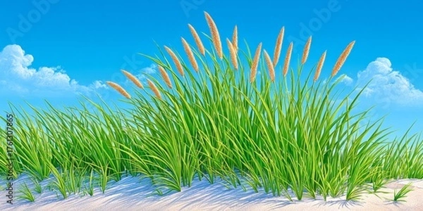 Fototapeta a watercolor painting of gentle coastal breeze moving through dune grass and sky